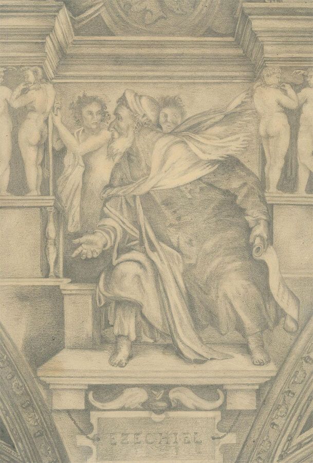 A.F. Remmett   20th Century Graphite Drawing, Zacharias And Ezechiel photo furniture