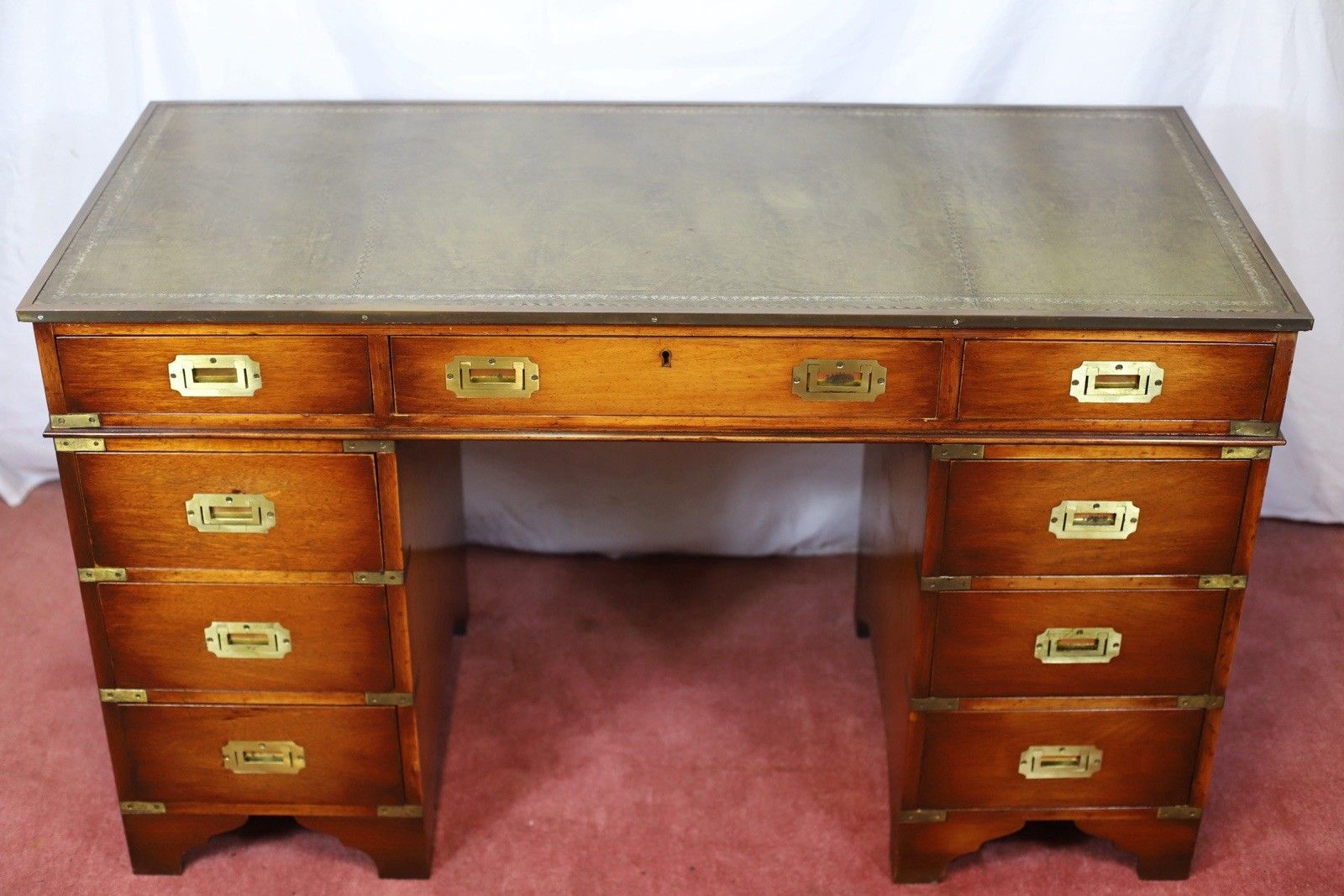 Lovely Military Campaign Style Pedestal Desk photo furniture