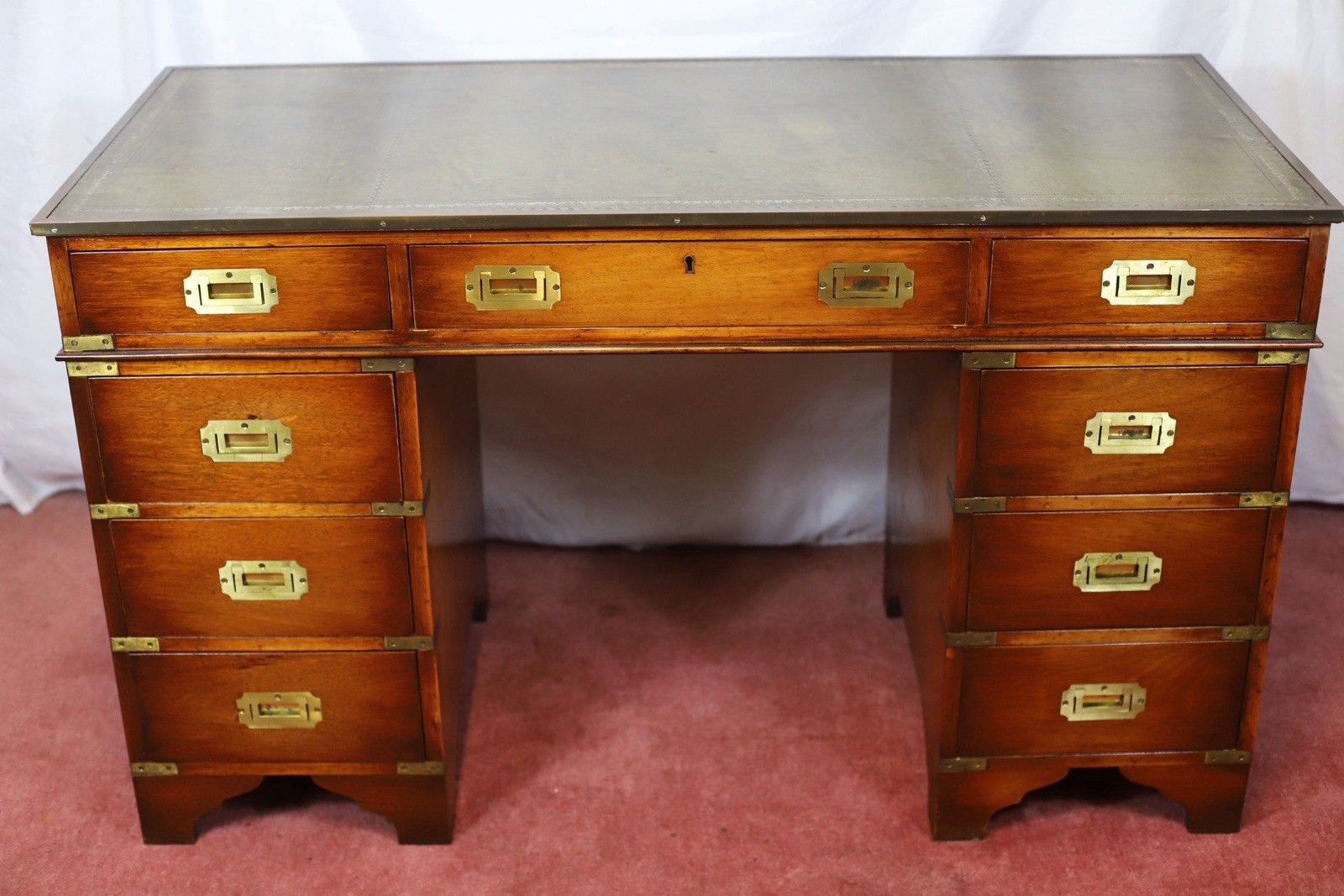 Lovely Military Campaign Style Pedestal Desk photo for sale
