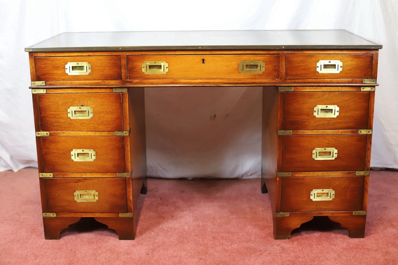 Lovely Military Campaign Style Pedestal Desk photo vinterior