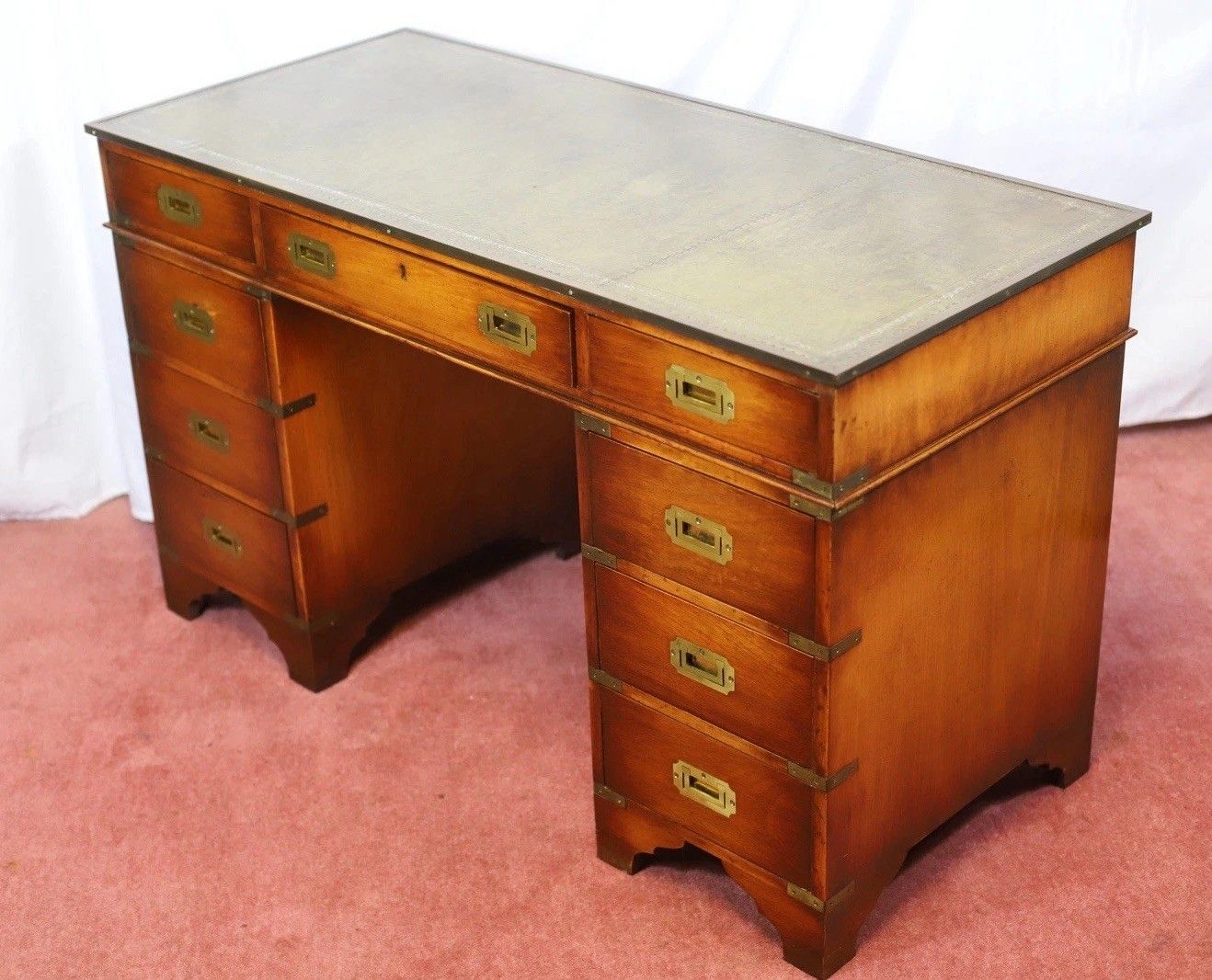 photo vintage Lovely Military Campaign Style Pedestal Desk