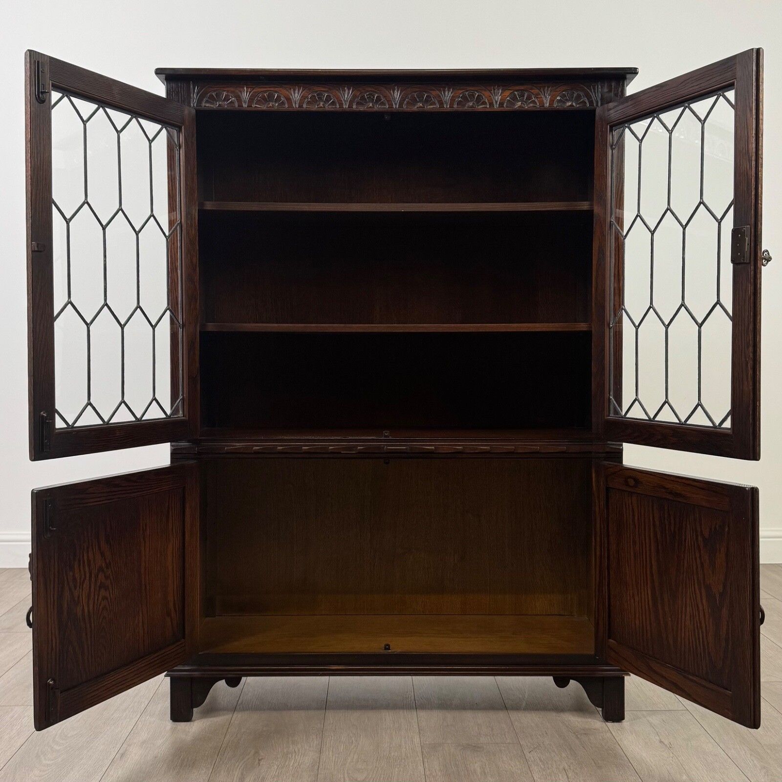 Antique 20th Century Linenfold Display Cabinet In Oak photo for sale