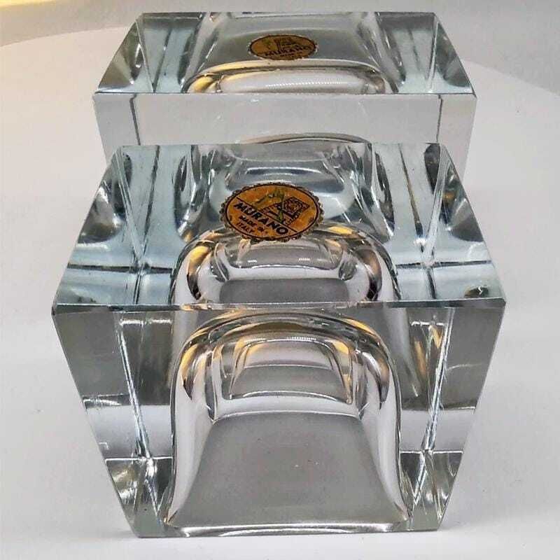 1960s Set Of 2 Rectangular Transparent Ashtray Or Catch All In Murano Glass By Flavio Poli For Seguso. Made In Italy. photo vintage