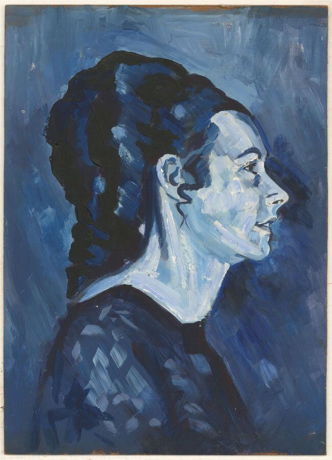 Terry Shelbourne (1930 2020)   Contemporary Oil, Portrait In Blue photo furniture