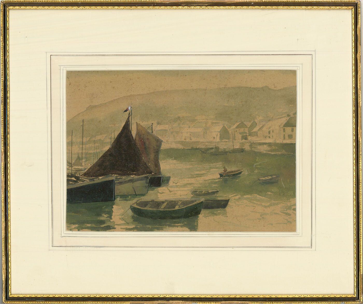 Early 20th Century Watercolour   Fishing Village