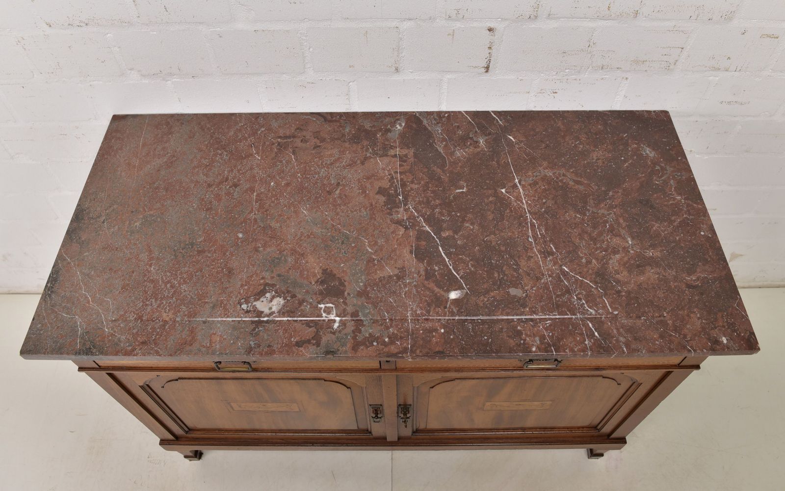 Furniture Antique! Chest Of Drawers Restored Mahogany Art Nouveau Marble Sideboard Cabinet photo