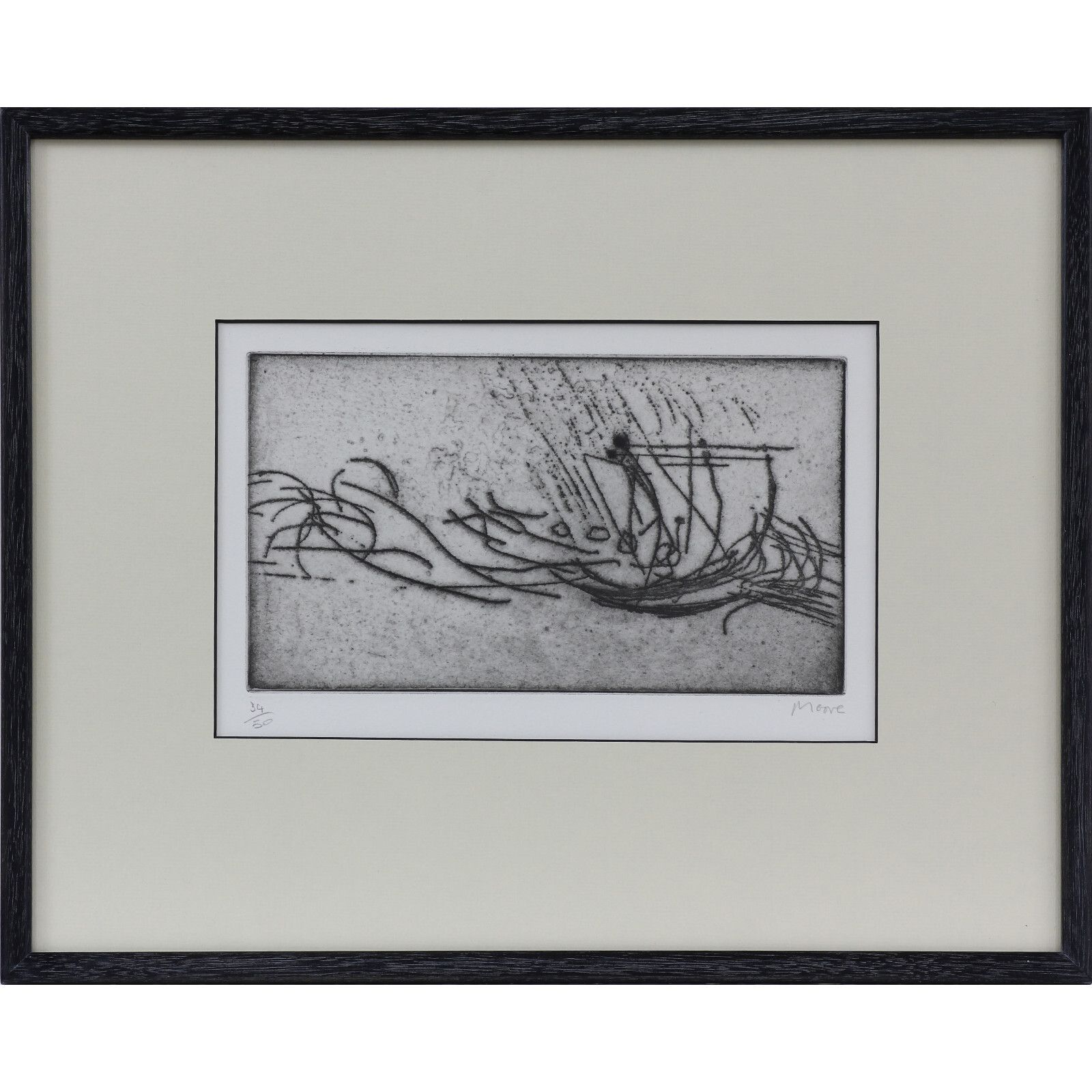 Etching And Dry Point By Henry Moore. Titled "Storm At Sea"