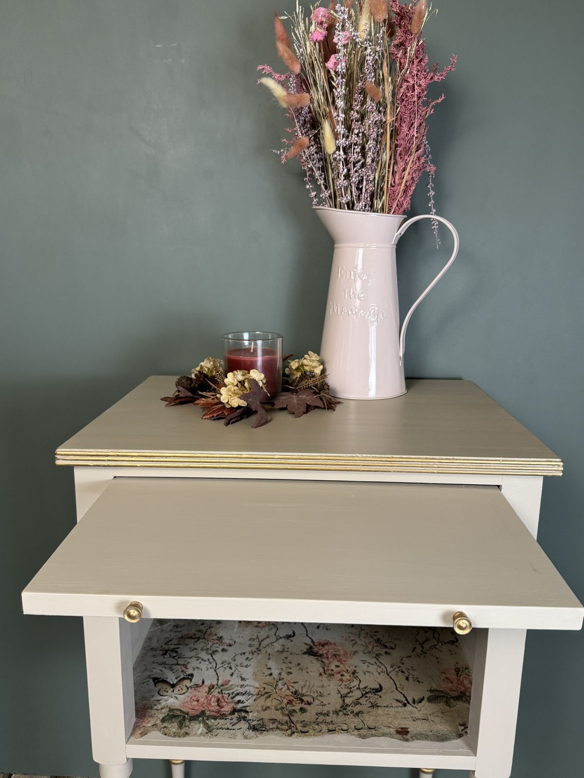 Victorian Revival Writing Table – Hand Painted In Cathedral Taupe With Gold Accents photo vintage