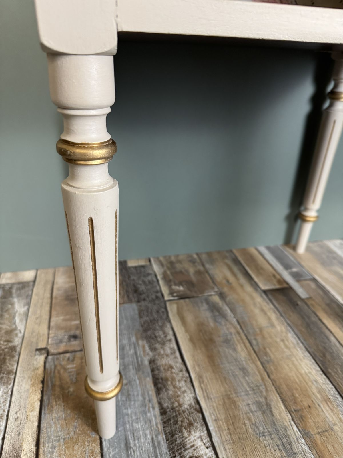 photo furniture Victorian Revival Writing Table – Hand Painted In Cathedral Taupe With Gold Accents