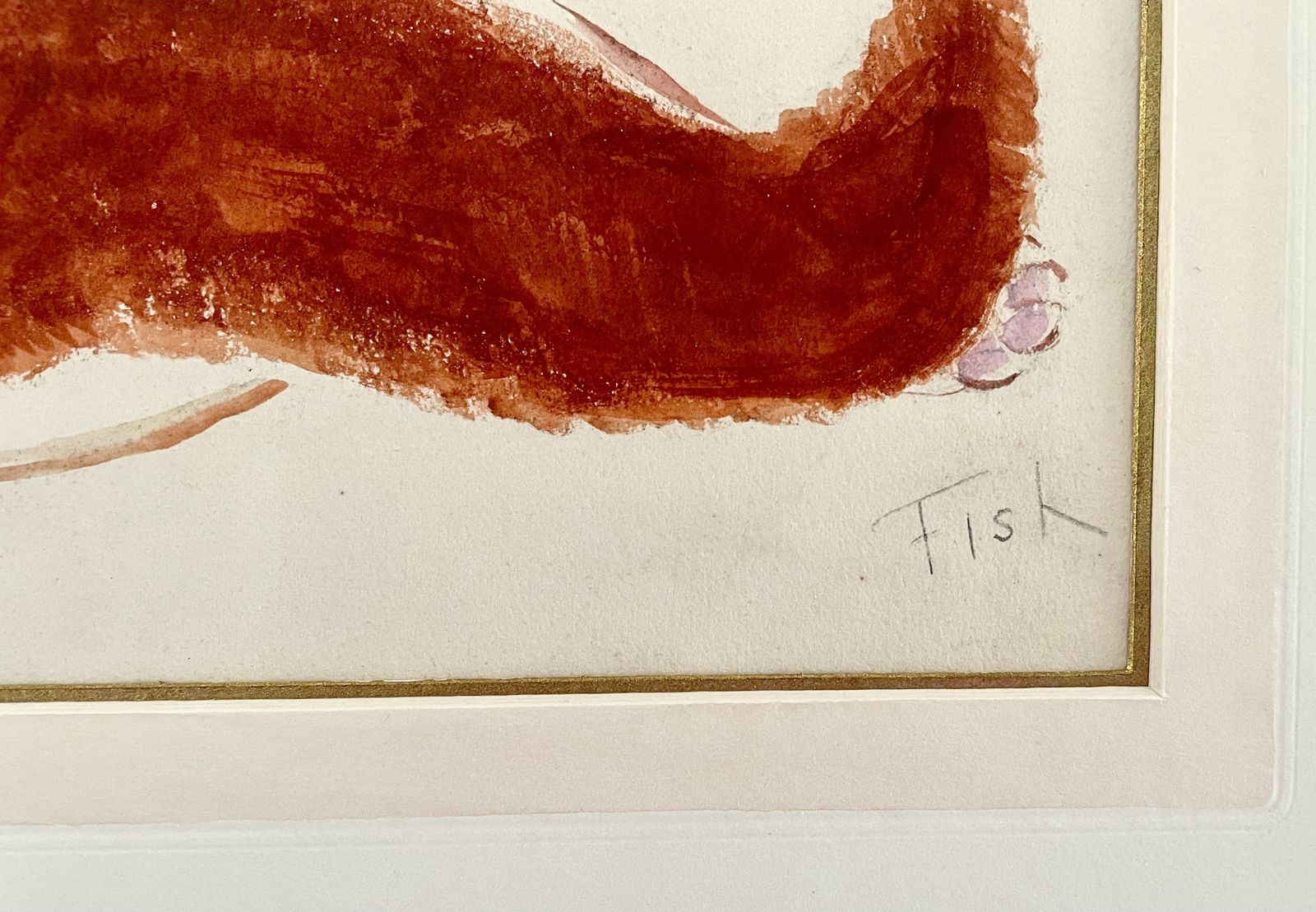 Anne Harriet Sefton "Fish"   20th Century British Watercolour Drawing Of A Cat photo for sale