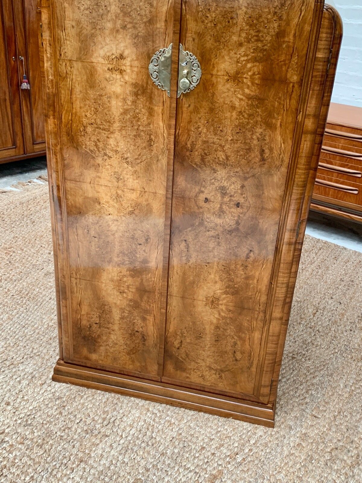 Small Art Deco Figured Walnut Wardrobe Armoire Tallboy photo Furniture