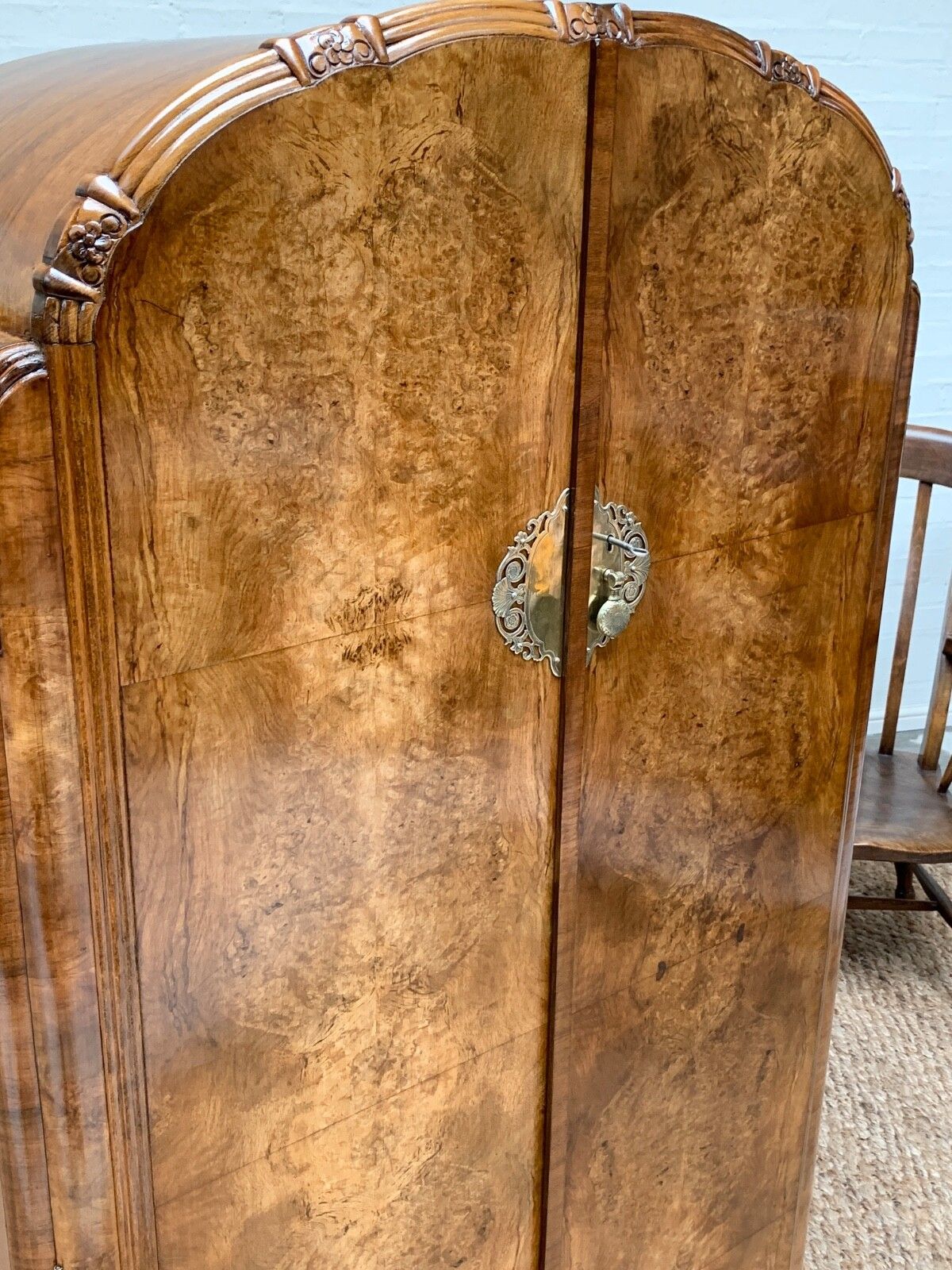 Small Art Deco Figured Walnut Wardrobe Armoire Tallboy photo buy