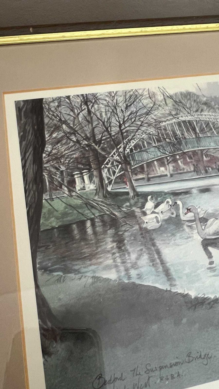 Signed Limited Edition Watercolour Print Of The Suspension Bridge  Bedford By Bernard West photo buy