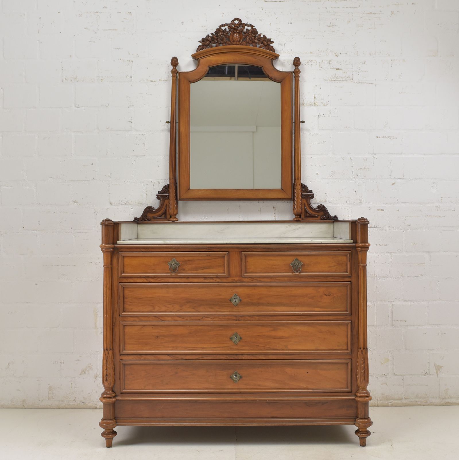 Antique! Mirrored Chest Of Drawers Restored Cherrywood Vanity Unit Wilhelminian Era Drawers photo furniture