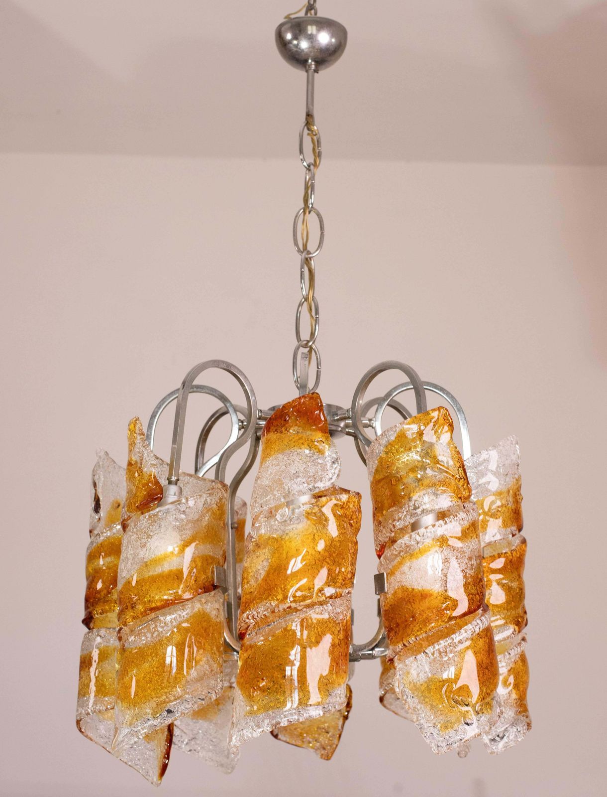 Italian Design "Twisters" Round Chandelier By Mazzega, 1970 photo for sale