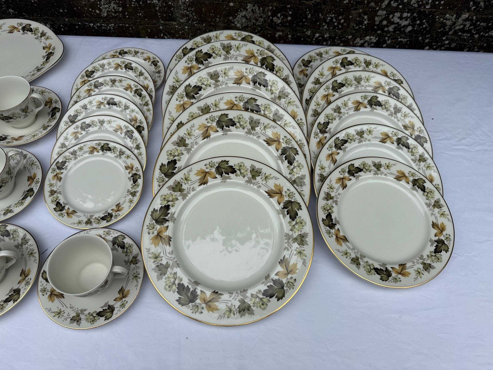 Rare Vintage 1960s Royal Doulton Larchmont Dinner Service – Gold Trim, Autumn Leaves Pattern   6 Place Setting Plus More, 33 Pieces photo Home Decor