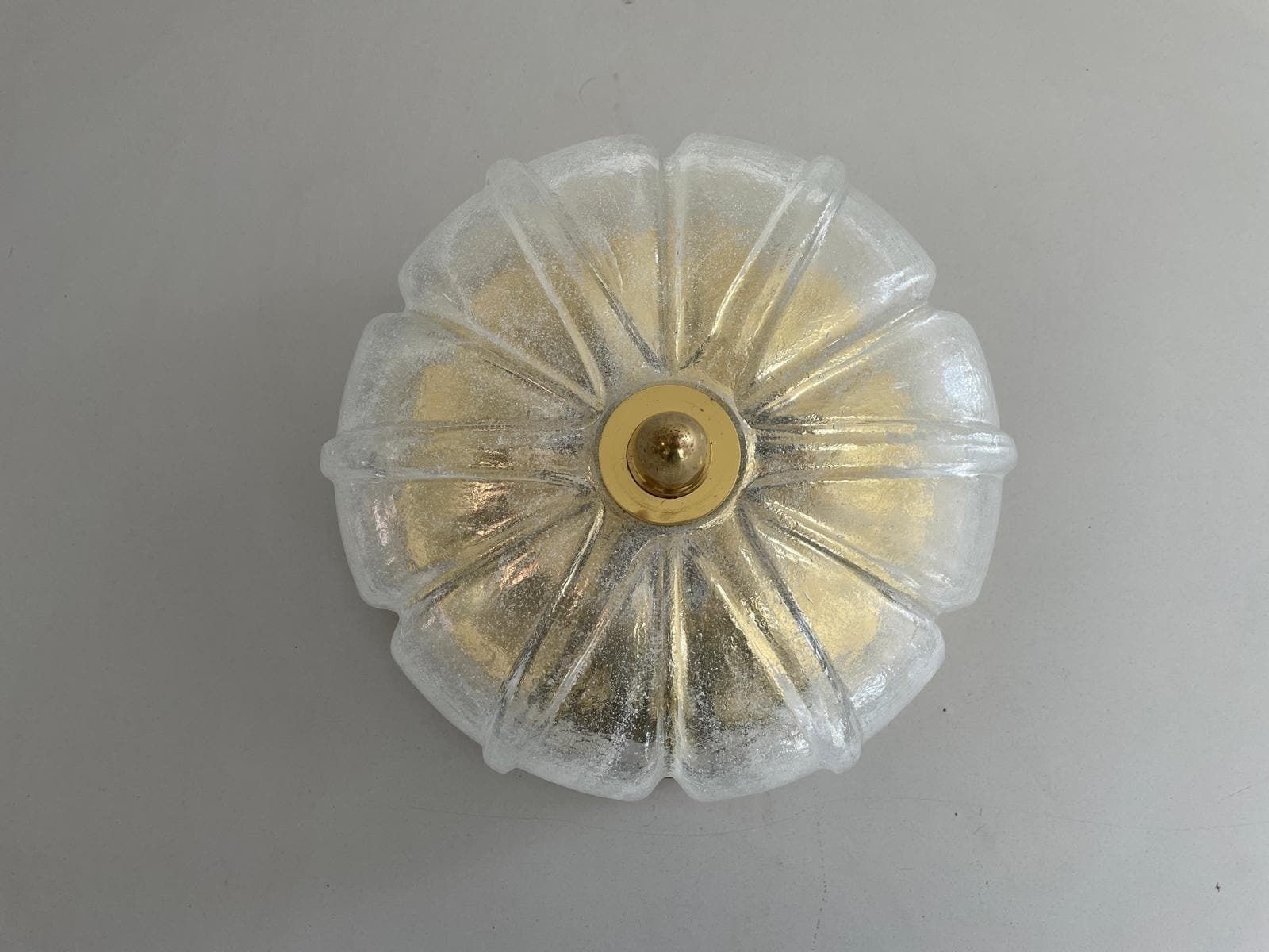 Flower Design Glass And Brass Flush Mount Ceiling Lamp By Limburg, 1960s, Germany photo vintage