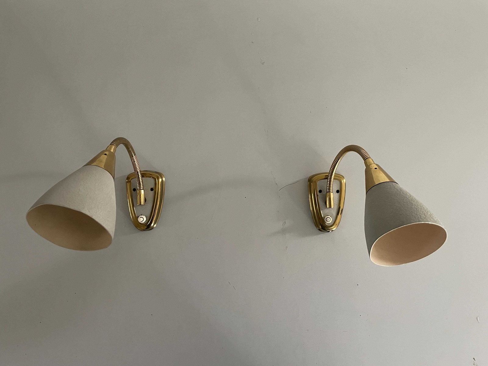 Gray Metal And Brass Pair Of Wall Lamps, 1970s, Germany photo for sale