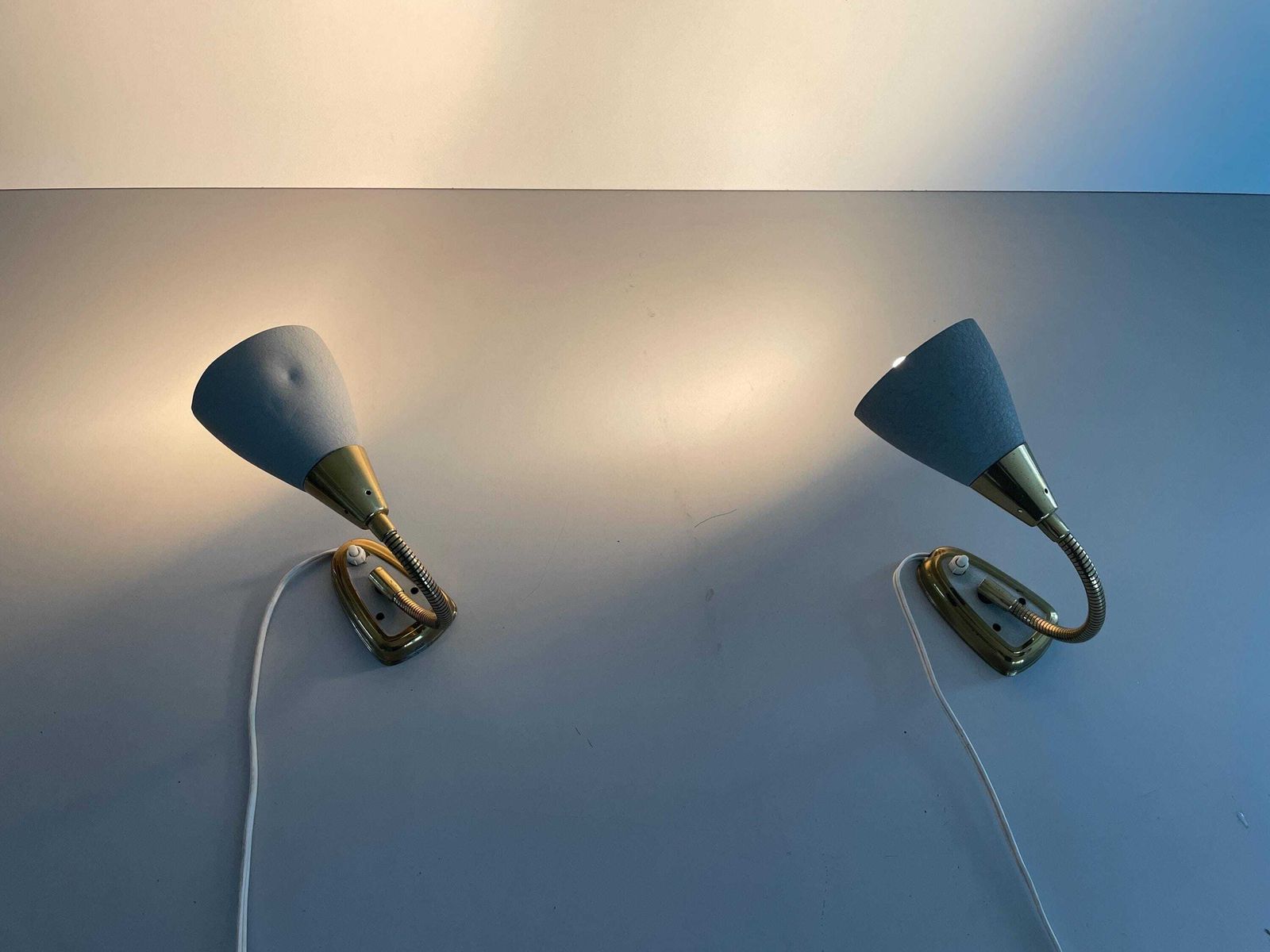 Gray Metal And Brass Pair Of Wall Lamps, 1970s, Germany photo 981.0