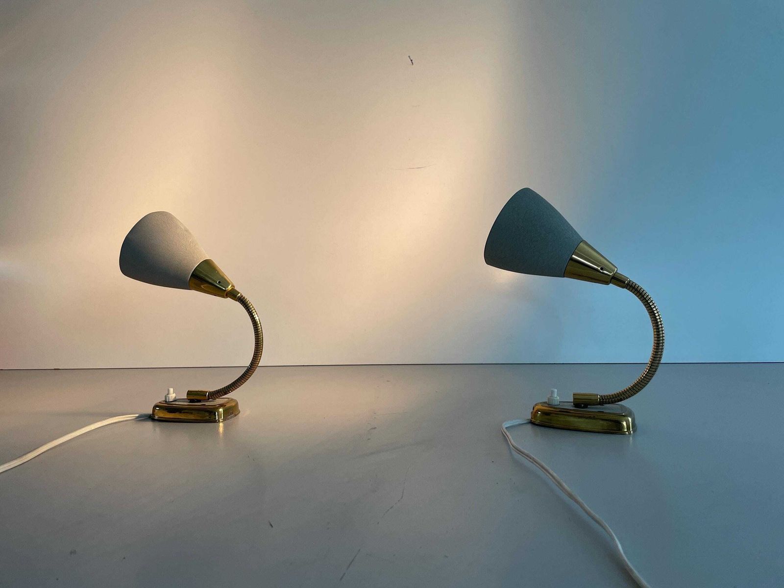 Gray Metal And Brass Pair Of Wall Lamps, 1970s, Germany photo vinterior
