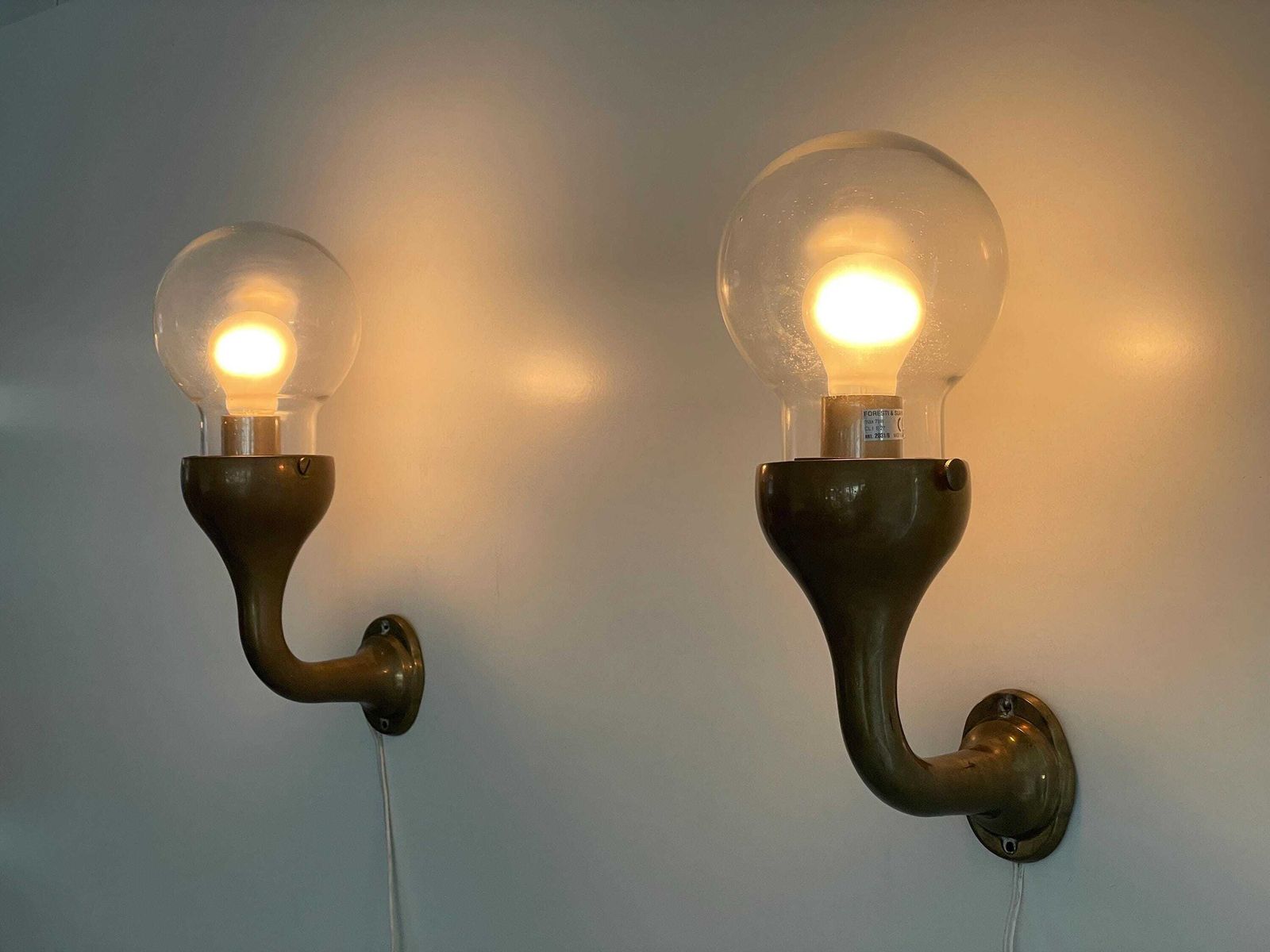 Bronze And Glass Pair Of Wall Lamps, 1960's, Italy