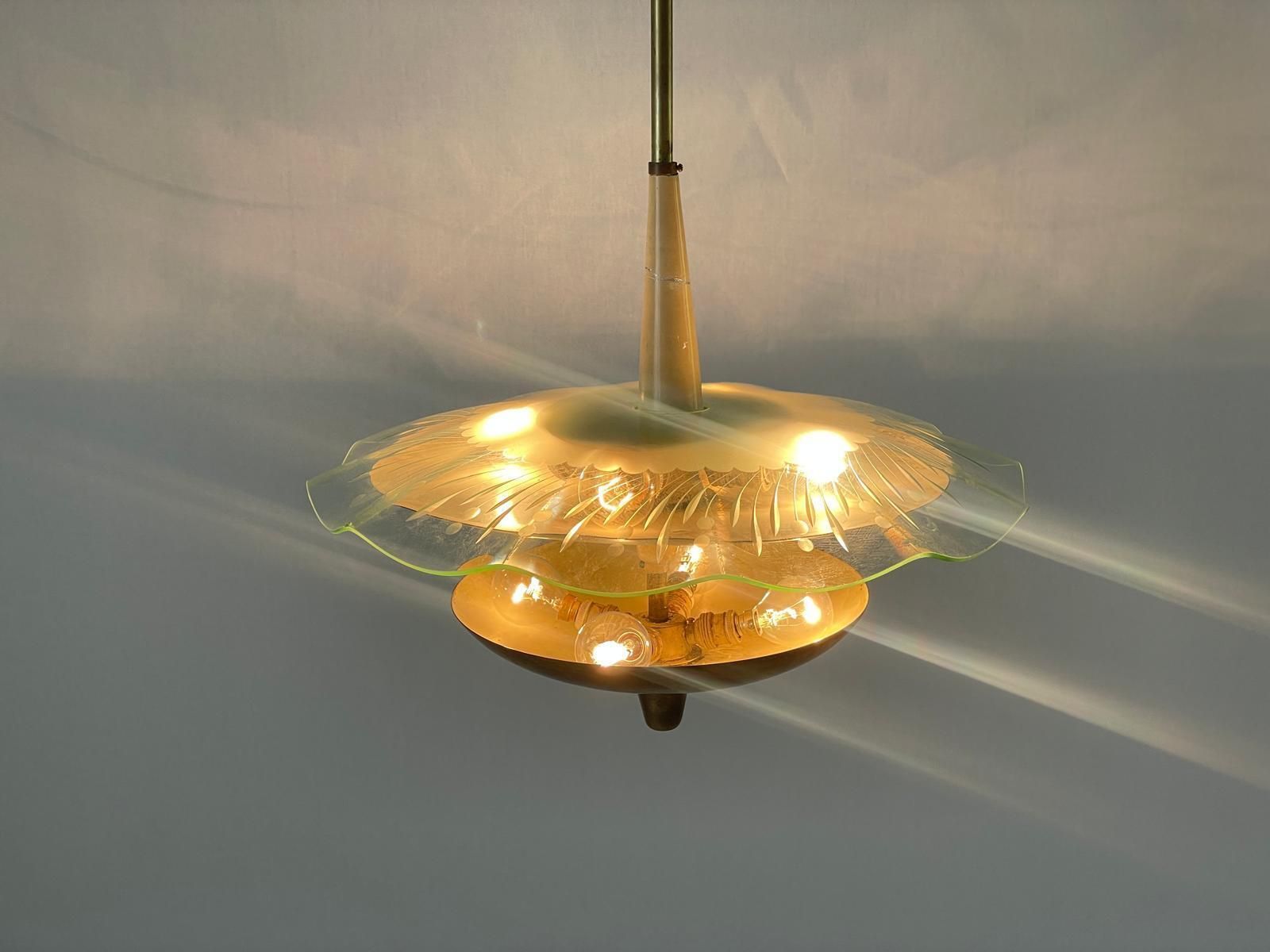 Brass And Glass Ceiling Lamp Attributed To Gino Sarfatti For Arteluce, 1950s, Italy photo furniture
