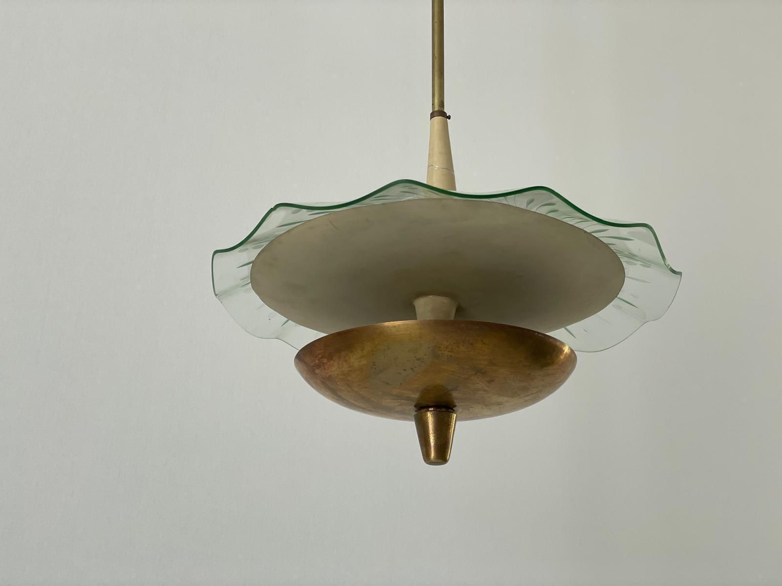 Brass And Glass Ceiling Lamp Attributed To Gino Sarfatti For Arteluce, 1950s, Italy photo 4143.0