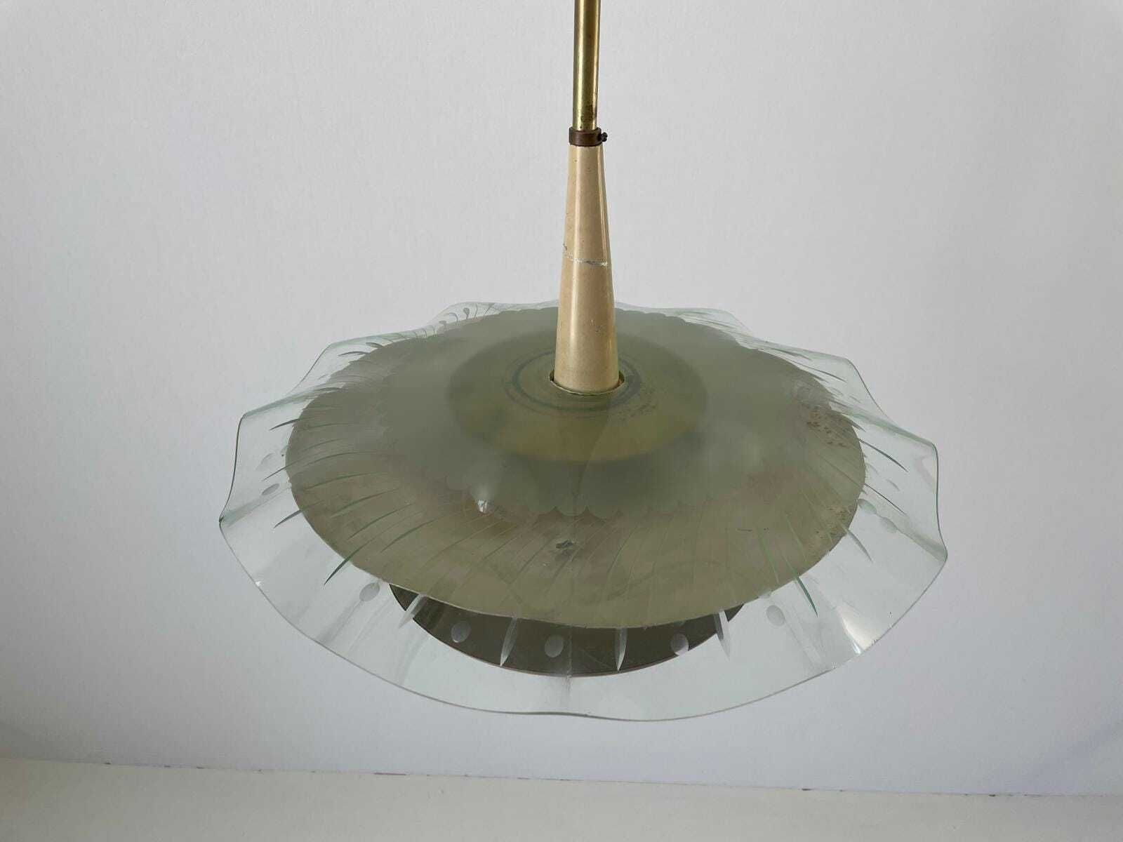 Brass And Glass Ceiling Lamp Attributed To Gino Sarfatti For Arteluce, 1950s, Italy photo vinterior