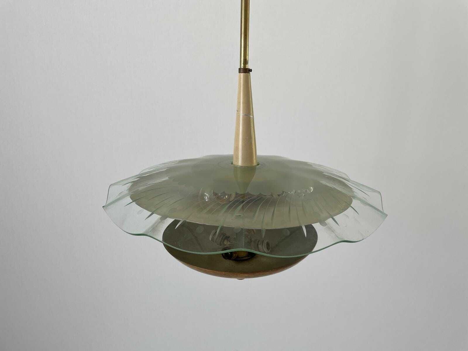 photo for sale Brass And Glass Ceiling Lamp Attributed To Gino Sarfatti For Arteluce, 1950s, Italy
