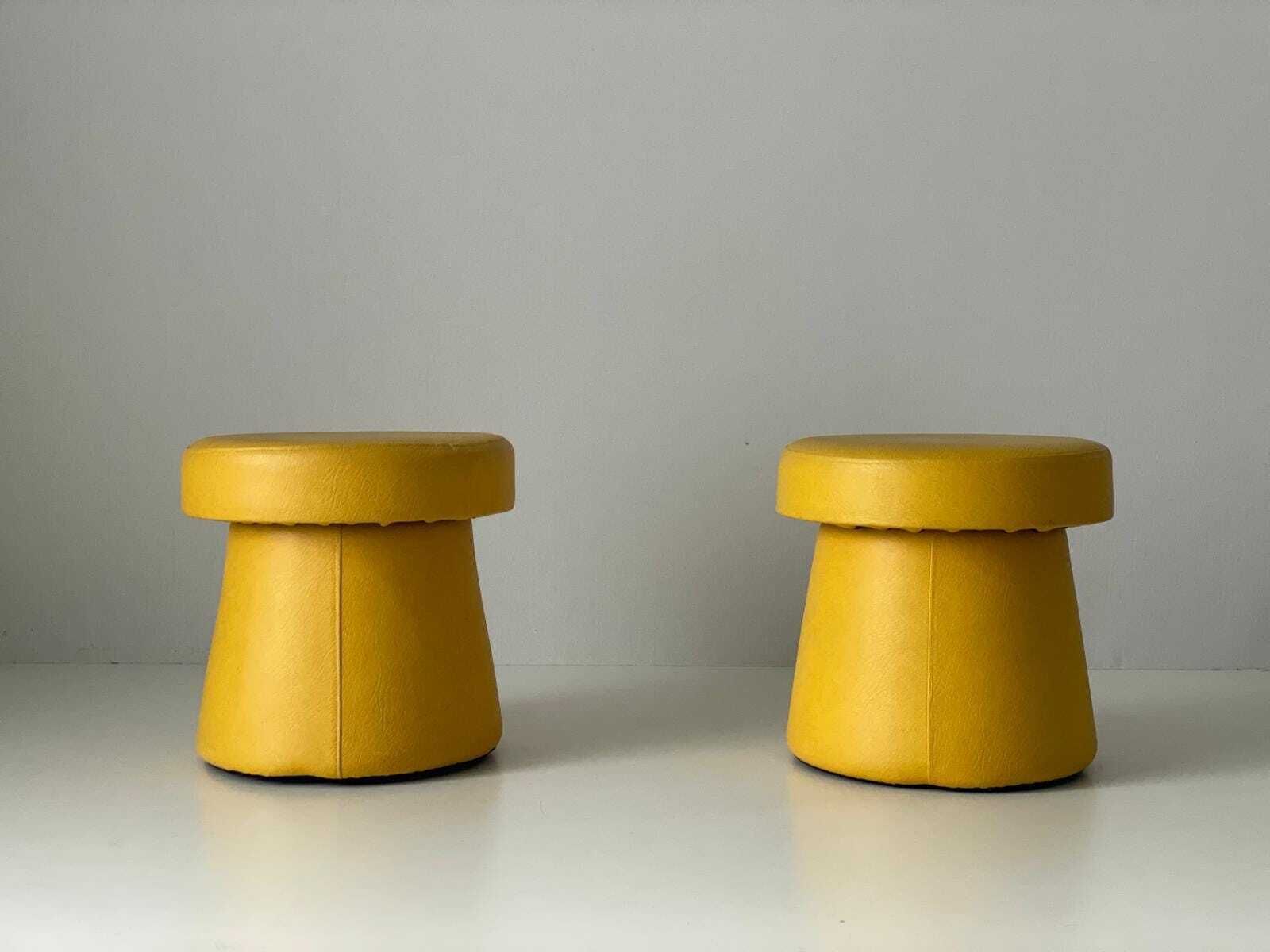 Yellow Faux Leather Pair Of Pouf Stools With Hidden Storage Space photo furniture