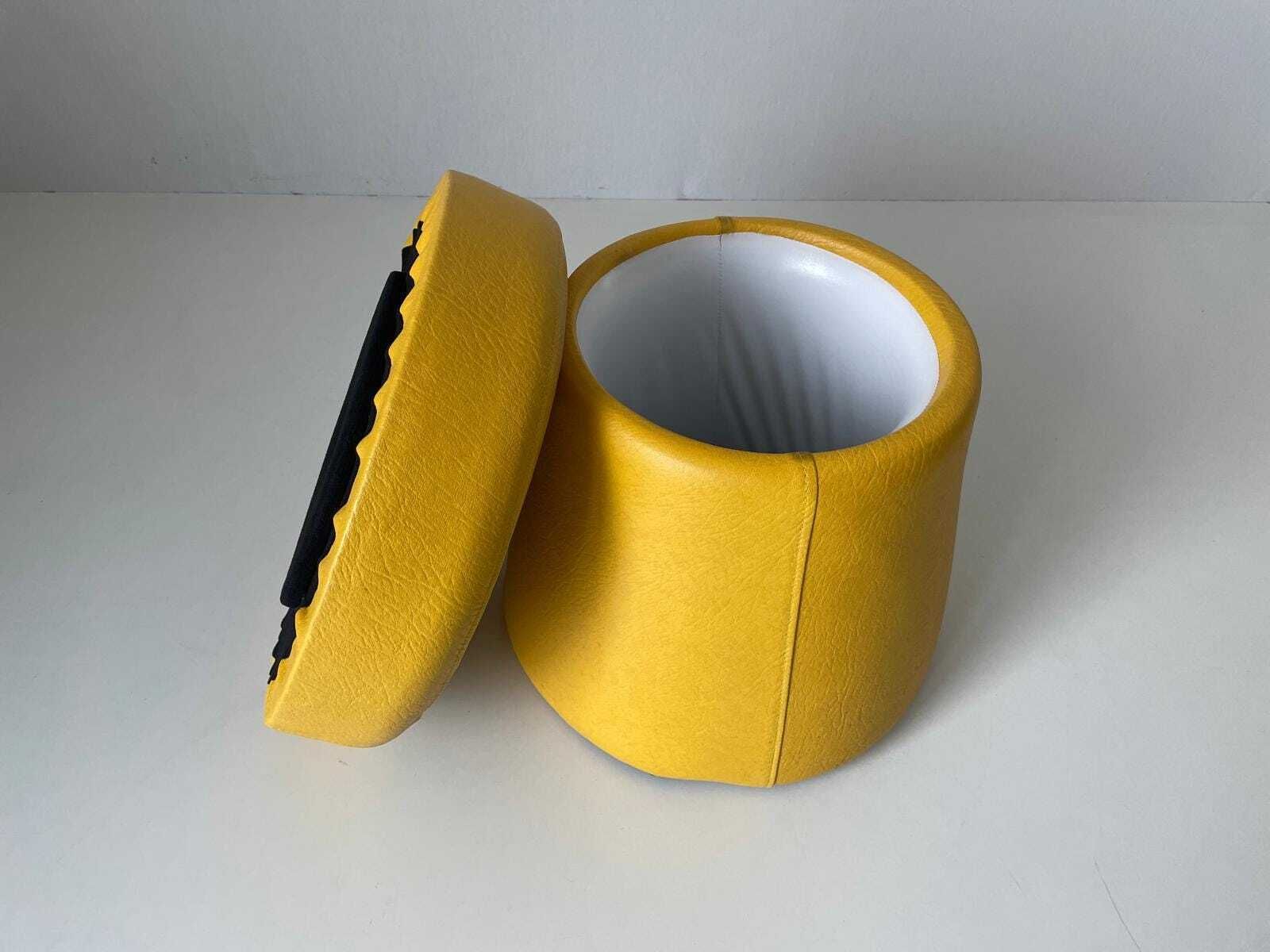 Yellow Faux Leather Pair Of Pouf Stools With Hidden Storage Space photo Furniture