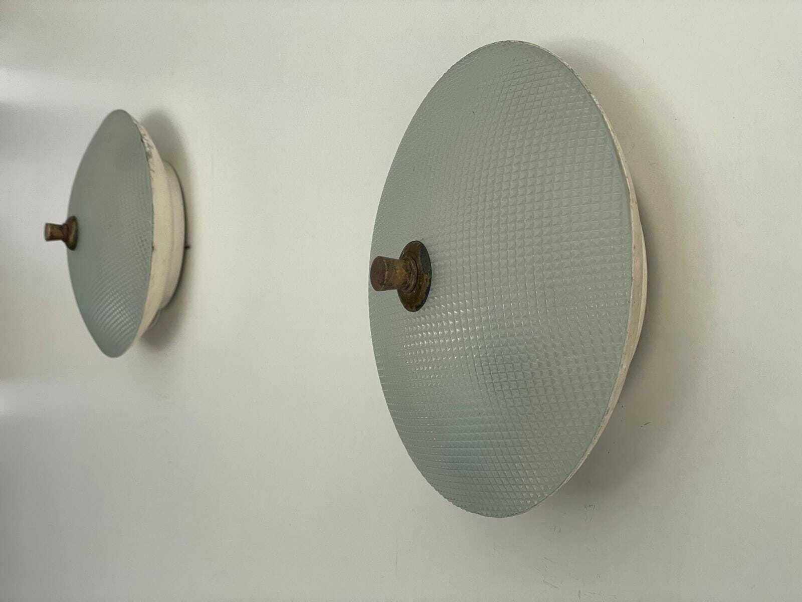 photo for sale Textured Glass And White Metal Pair Of Sconces By Oscar Torlasco For Lumi, 1950s, Italy