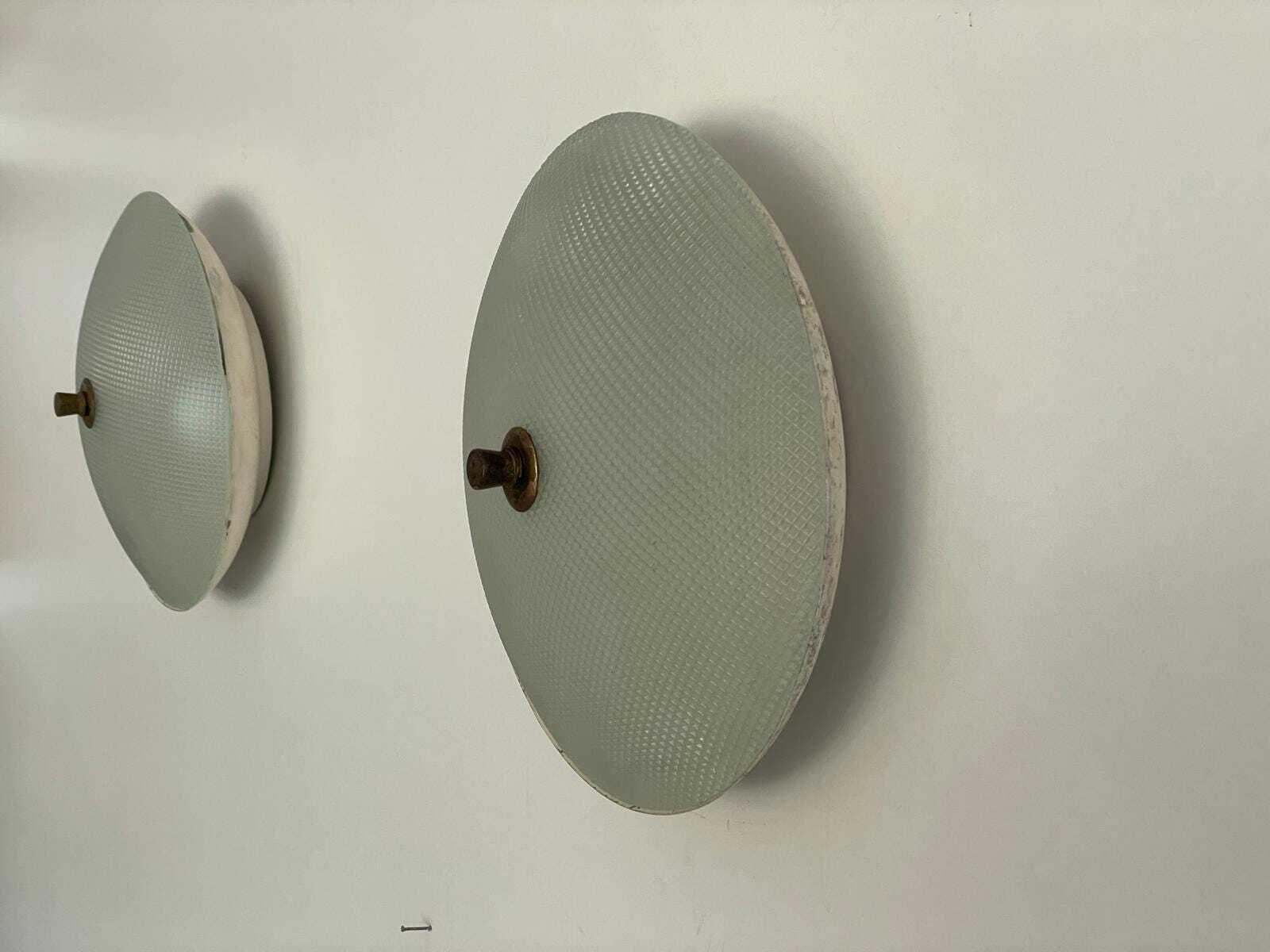 Textured Glass And White Metal Pair Of Sconces By Oscar Torlasco For Lumi, 1950s, Italy photo Lighting