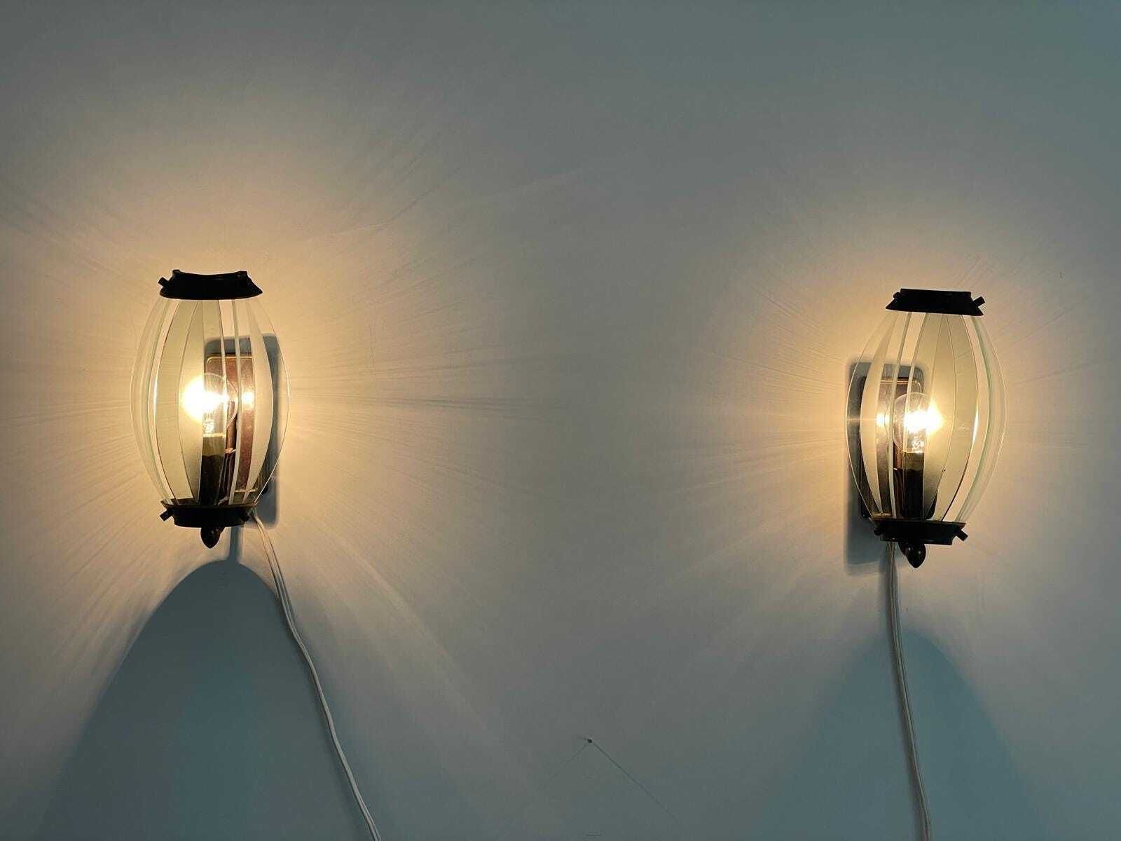 Italian Curved Glass And Metal Set Of 2 Sconces, 1950s, Italy photo 872.0