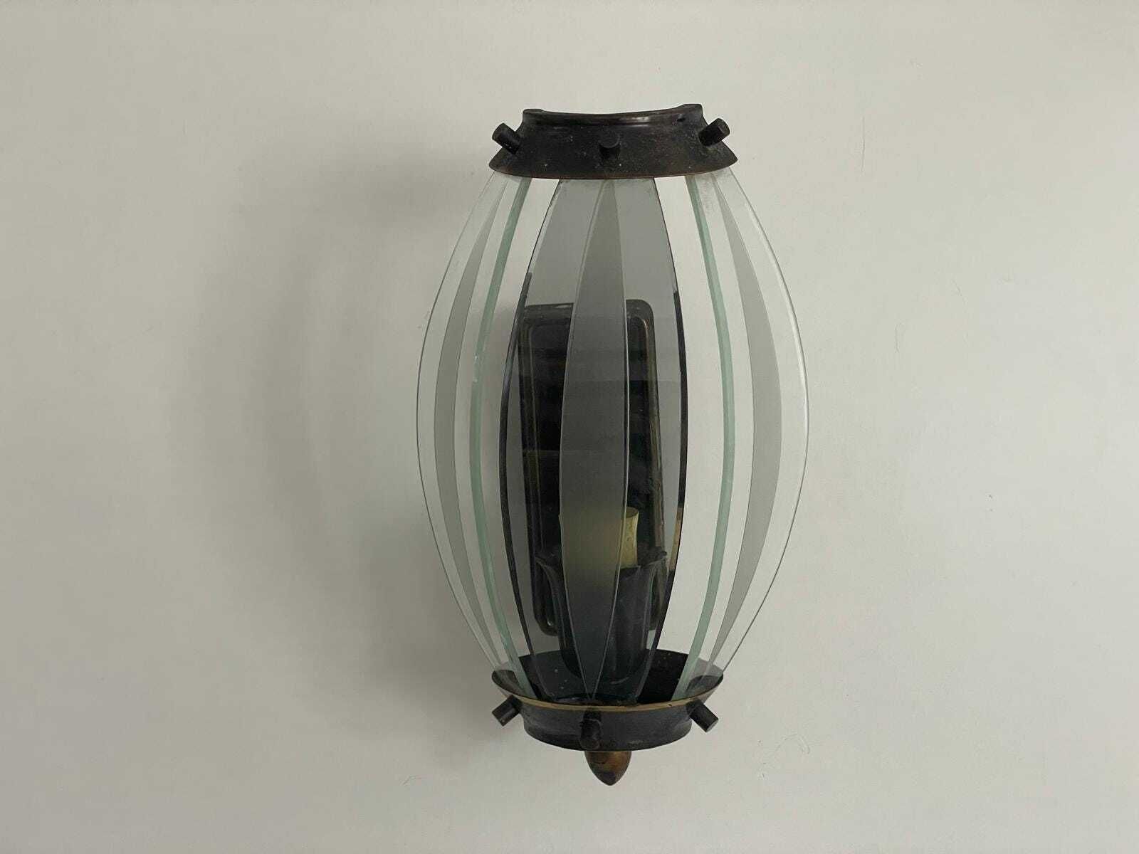 Italian Curved Glass And Metal Set Of 2 Sconces, 1950s, Italy photo vinterior