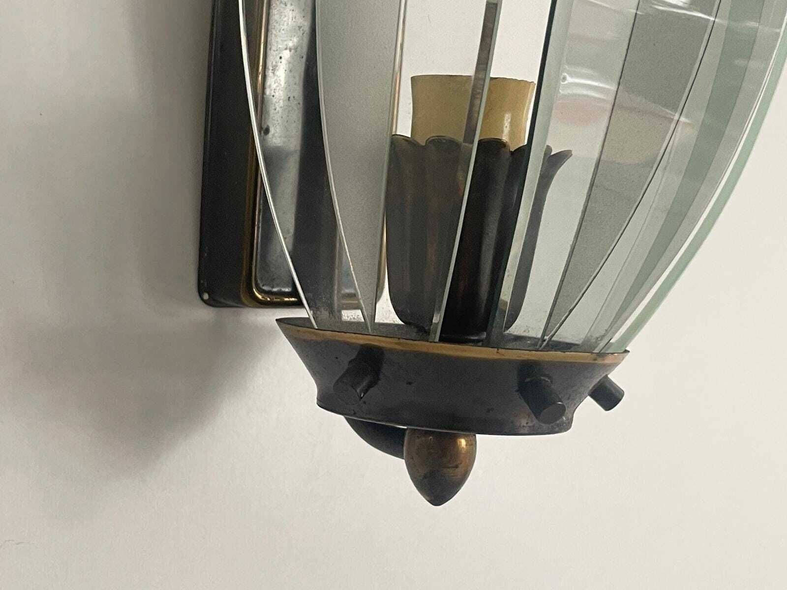 Italian Curved Glass And Metal Set Of 2 Sconces, 1950s, Italy photo vintage