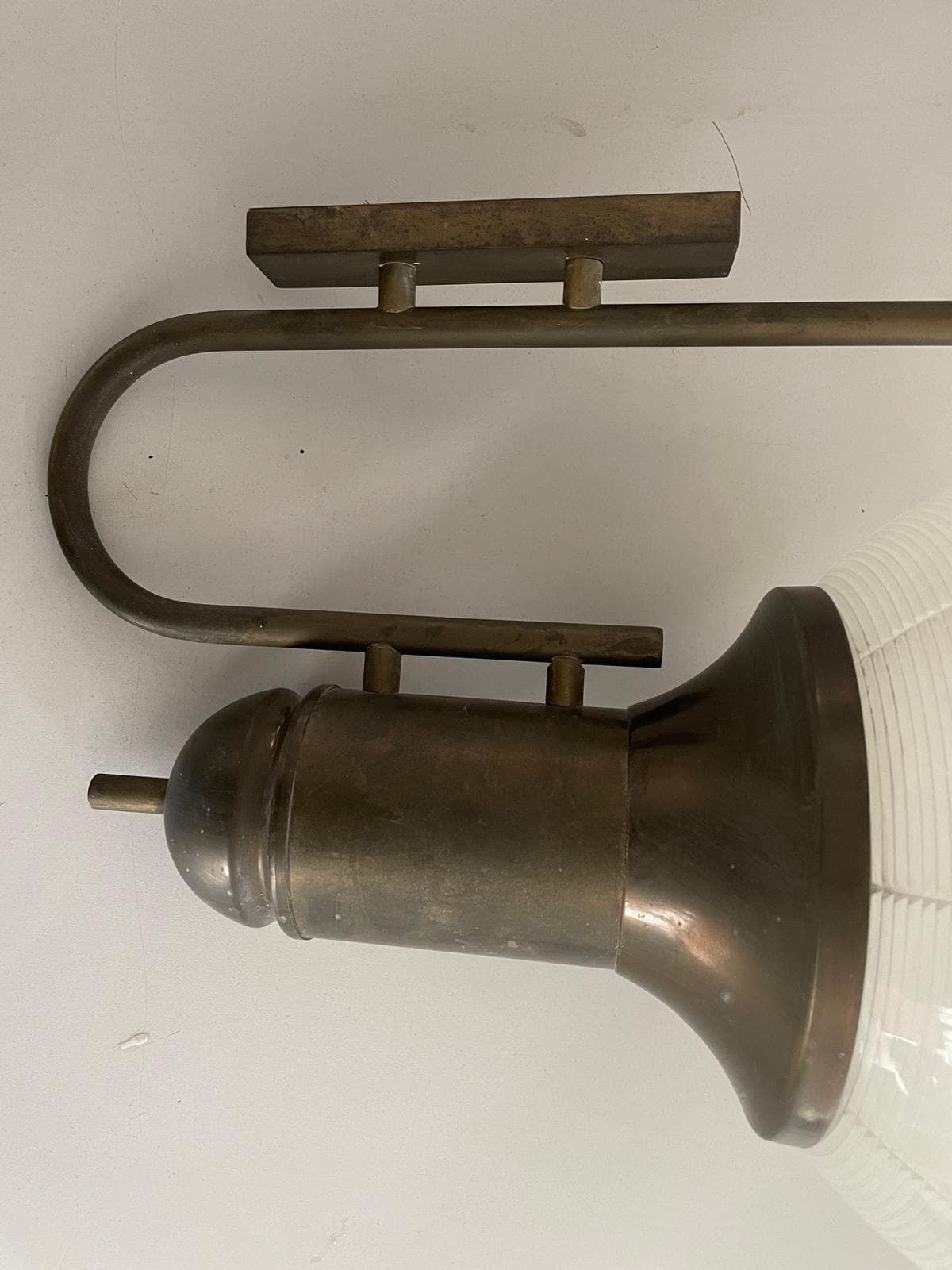 Italian Industrial Type Glass & Brass Large Pair Of Sconces, 1950s, Italy photo vintage