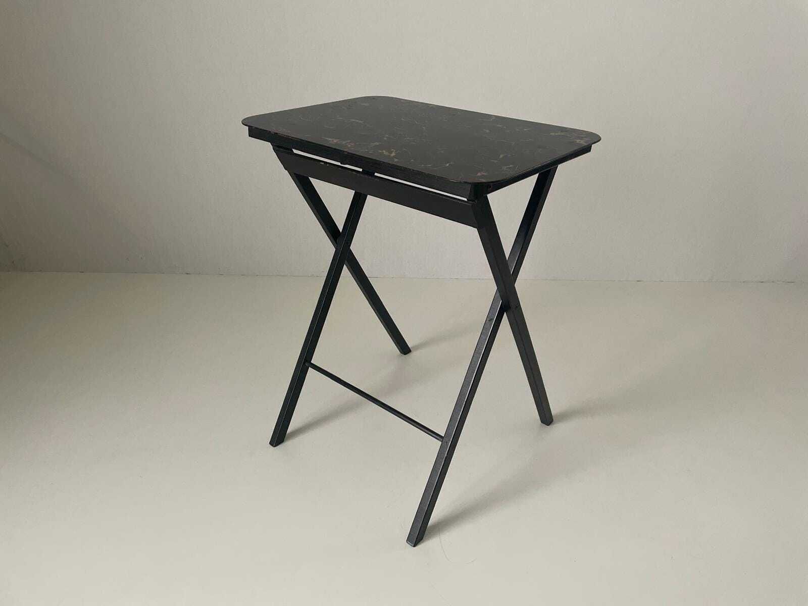 Marble Looking Top Set Of 4 Serving Tables By Artex Green Corp, Folding Stack Tables With Stand, Made In USA photo Furniture