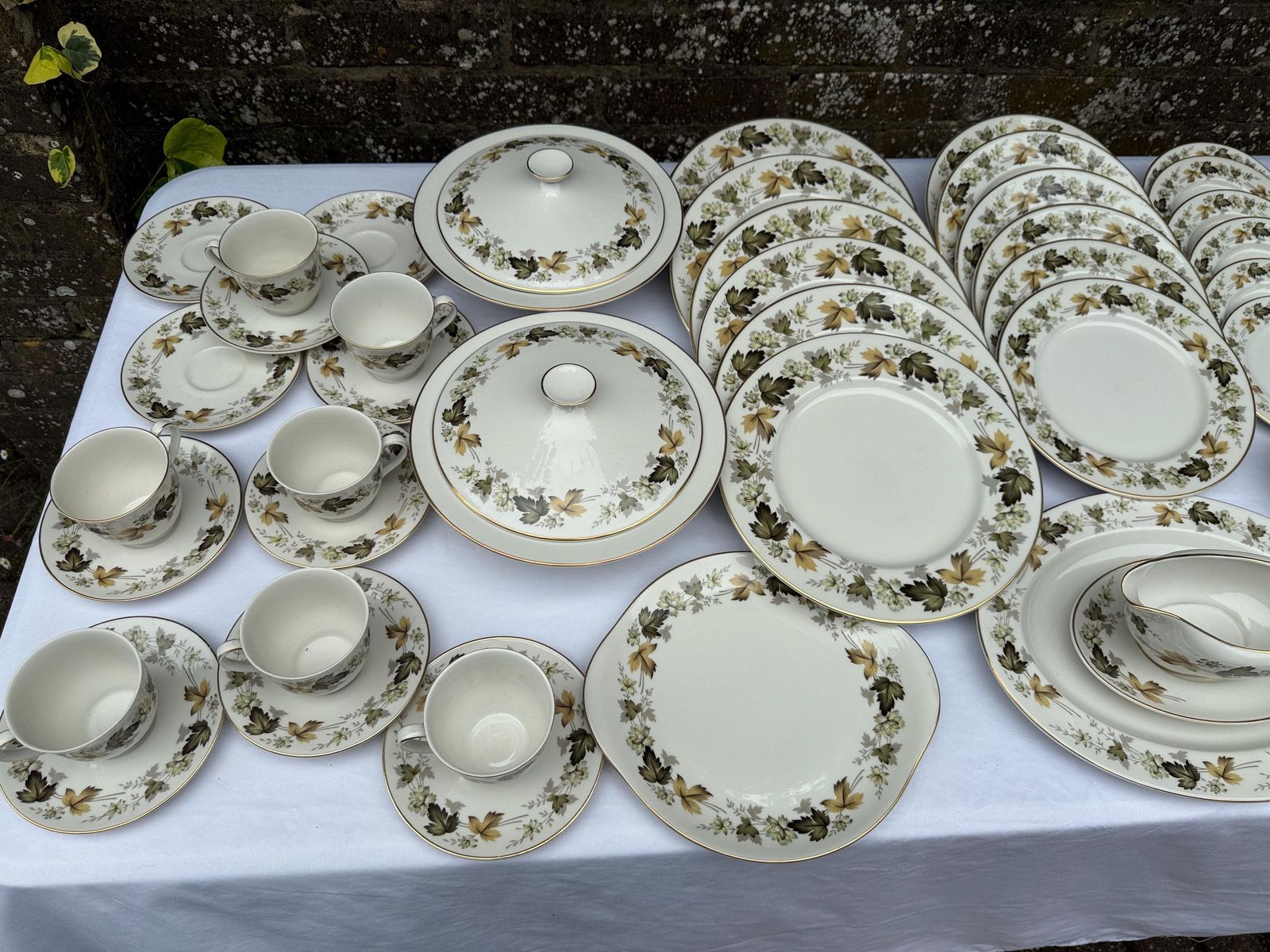 photo furniture Rare Vintage 1960s Royal Doulton Larchmont Dinner Service – Gold Trim, Autumn Leaves Pattern   6 Place Setting Plus More, 63 Pieces