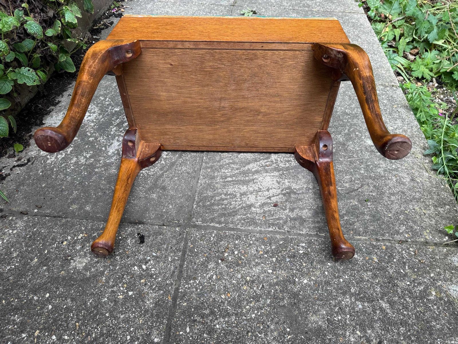photo for sale Vintage Retro Wooden Sewing Box Stool With Colourful Retro Needlepoint Top – Cabriole Legs & Internal Compartment   Sturdy Stool   1960s/70s