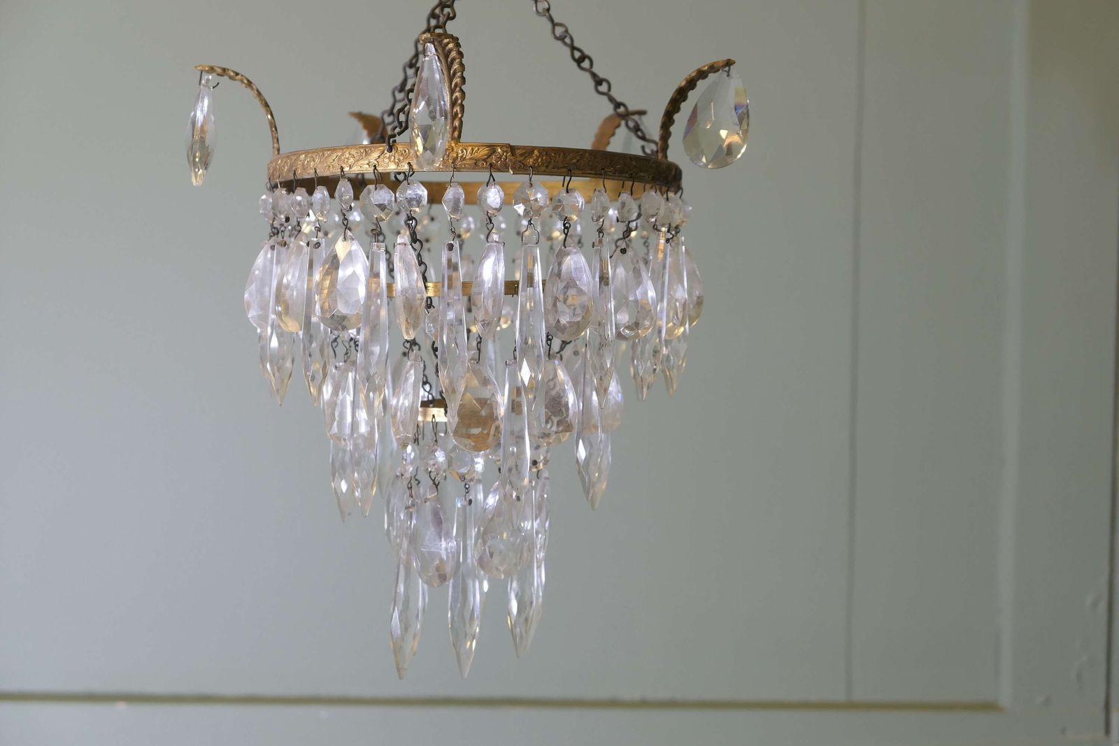 A Delicate Waterfall 3 Tier Crystal Chandelier photo for sale