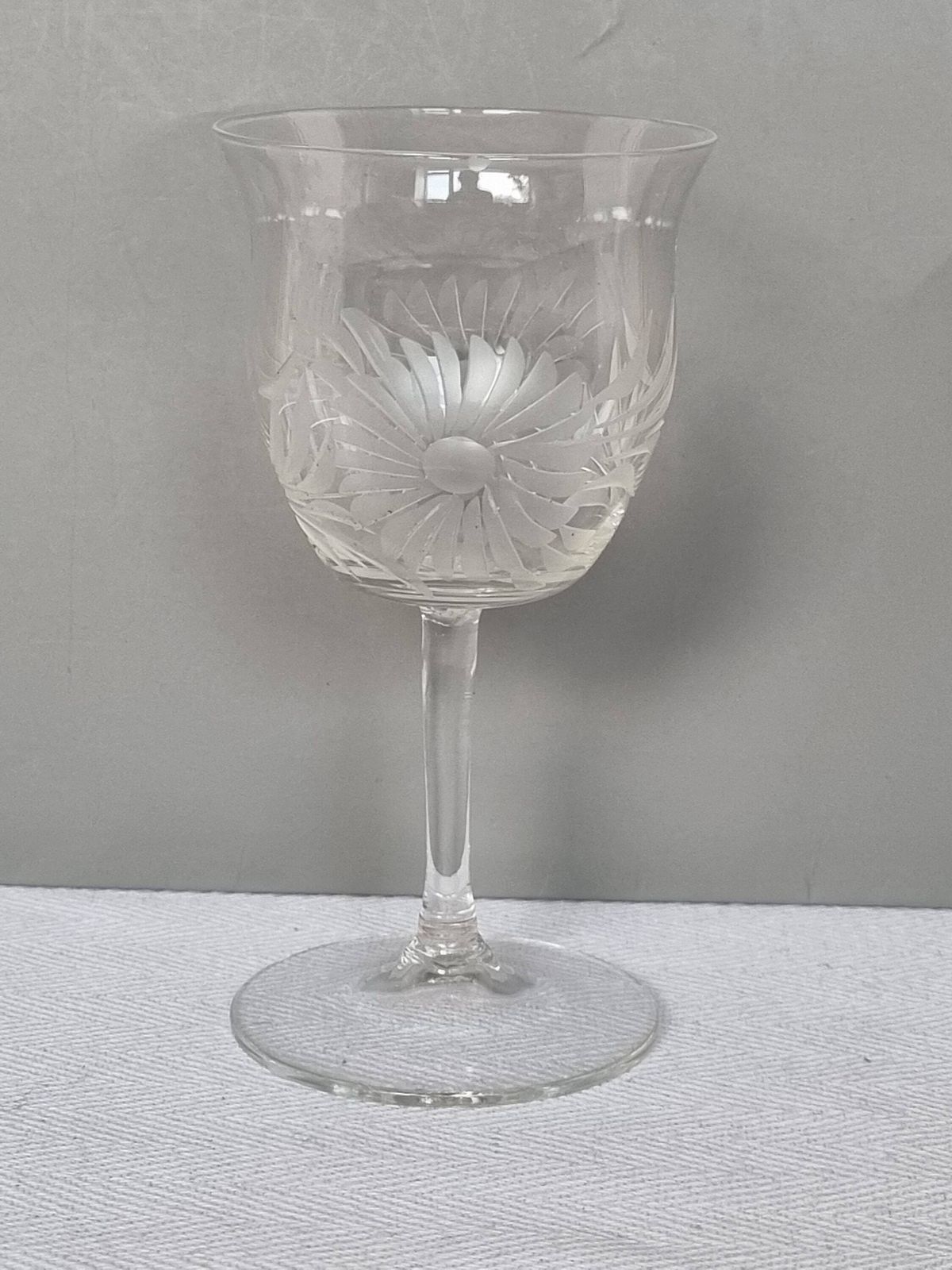 Antique English Sherry Glasses | Hand Blown Etched Crystal Stemware Set Of 6 | Floral Design Port Wine Glasses | Victorian Glassware photo for sale