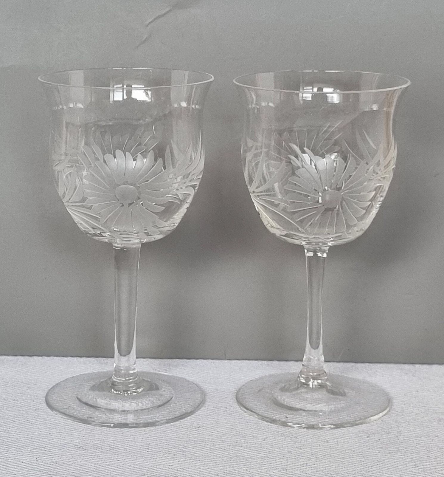 photo furniture Antique English Sherry Glasses | Hand Blown Etched Crystal Stemware Set Of 6 | Floral Design Port Wine Glasses | Victorian Glassware