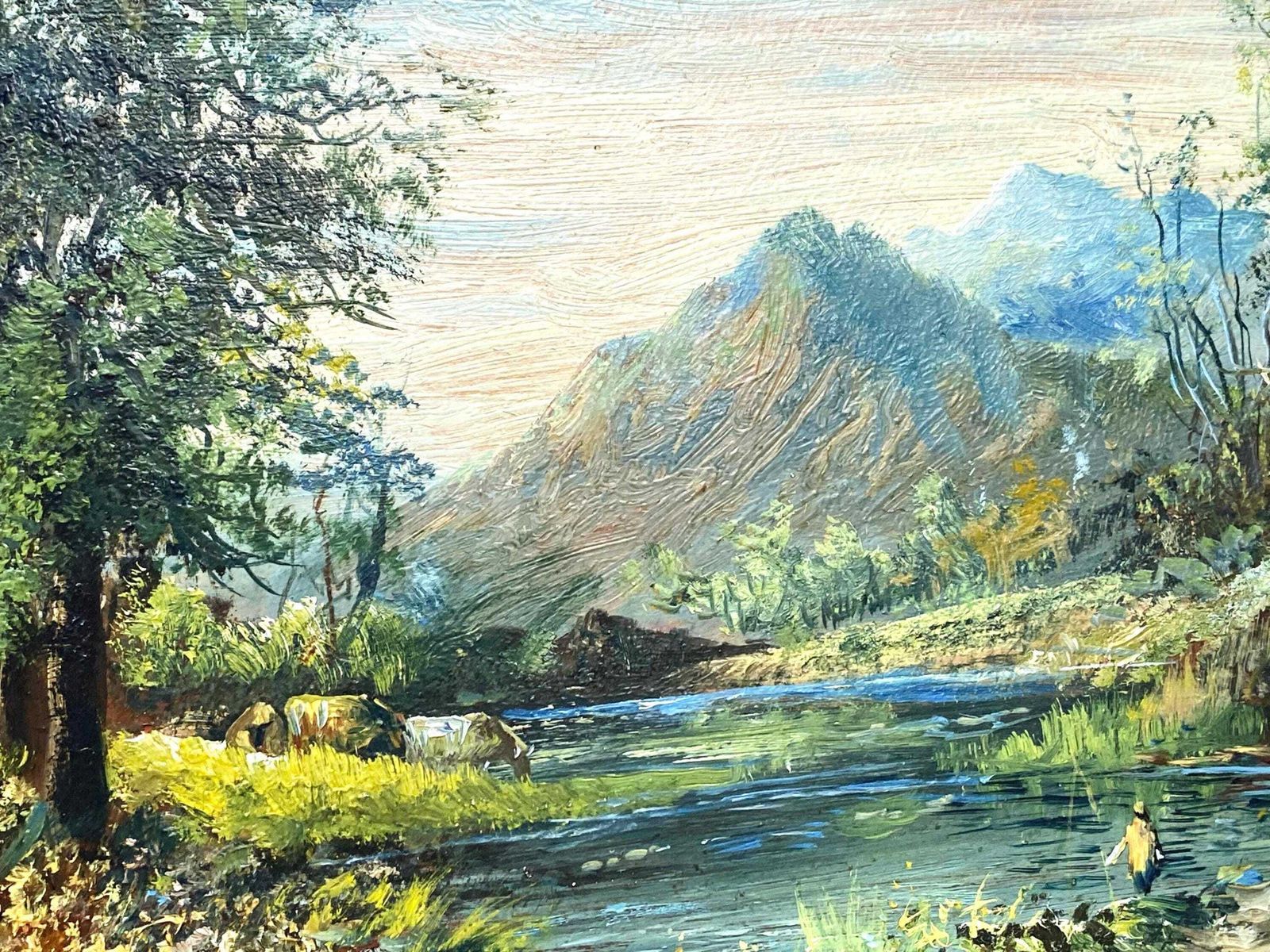 Pair Antique Oil Painting Landscapes On Board Signed photo vinterior