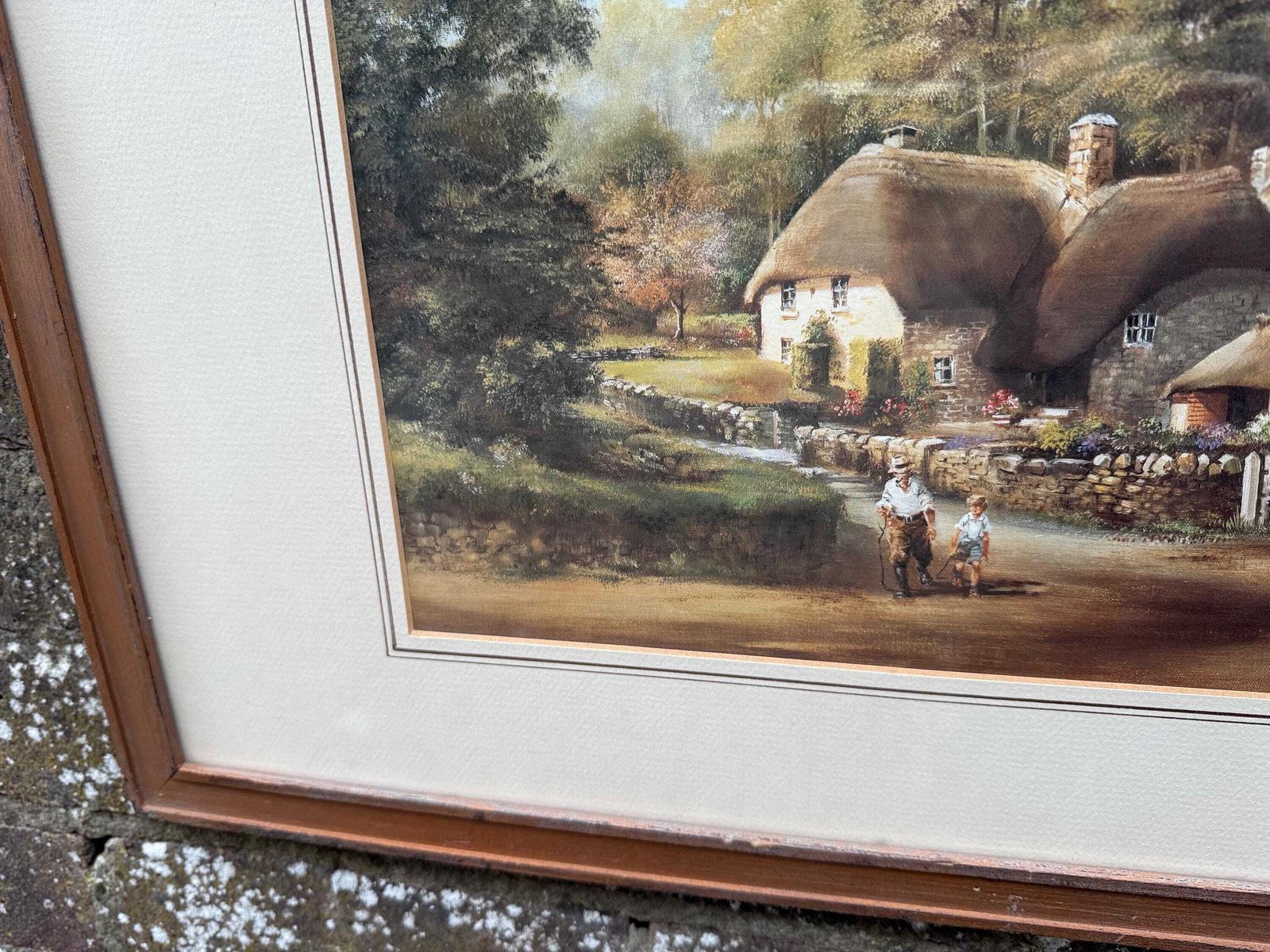 Vintage Douglas E. West Cottage Scene Print In Excellent Vintage Frame – English Countryside Landscape, Thatched Cottages, Rustic Wall Art photo 68.0