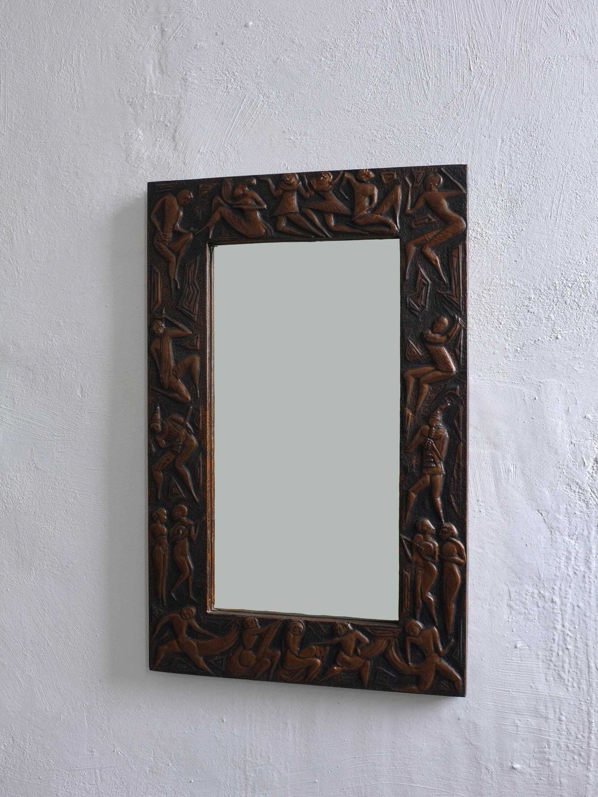 Copper Relief Wall Mirror | Bragalini Angelo Style | Italy | 1970s