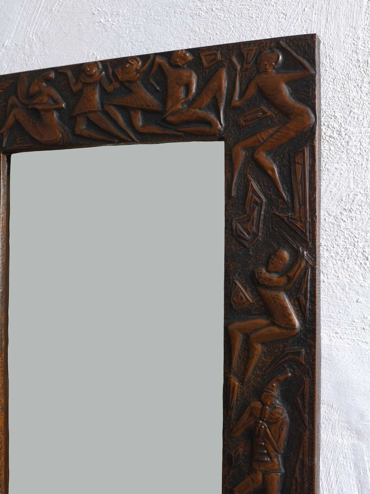 Copper Relief Wall Mirror | Bragalini Angelo Style | Italy | 1970s photo Home Decor