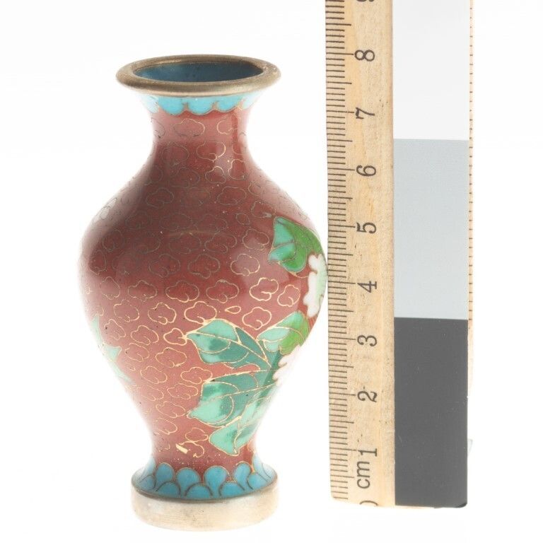 Chinese Cloisonne Red Enamel Bronze Blossom Vase photo for sale