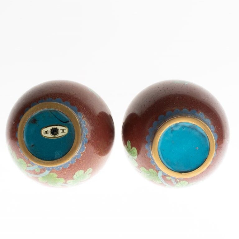 Pair Of Chinese Cloisonne Enamel Bronze Blossom Vases