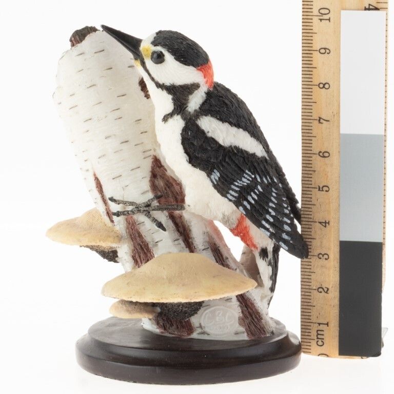 Hand Painted Studio Ceramic Bird Sculpture Of A Spotted Woodpecker photo furniture